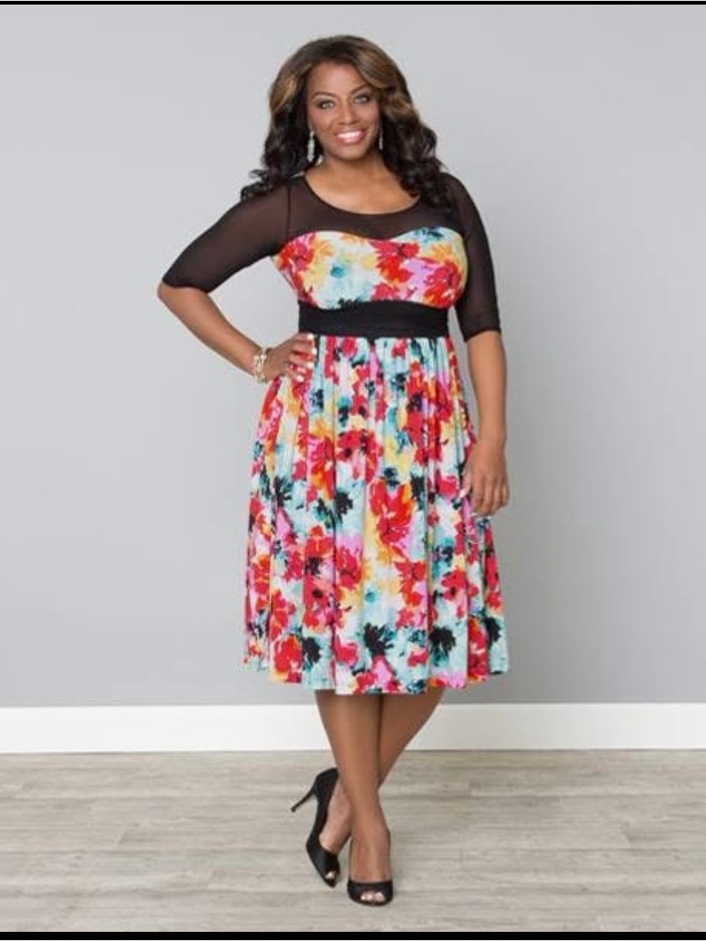 Kiyonna Swirl and Twirl A-line Mesh Dress Plus Size 2X (18-20)